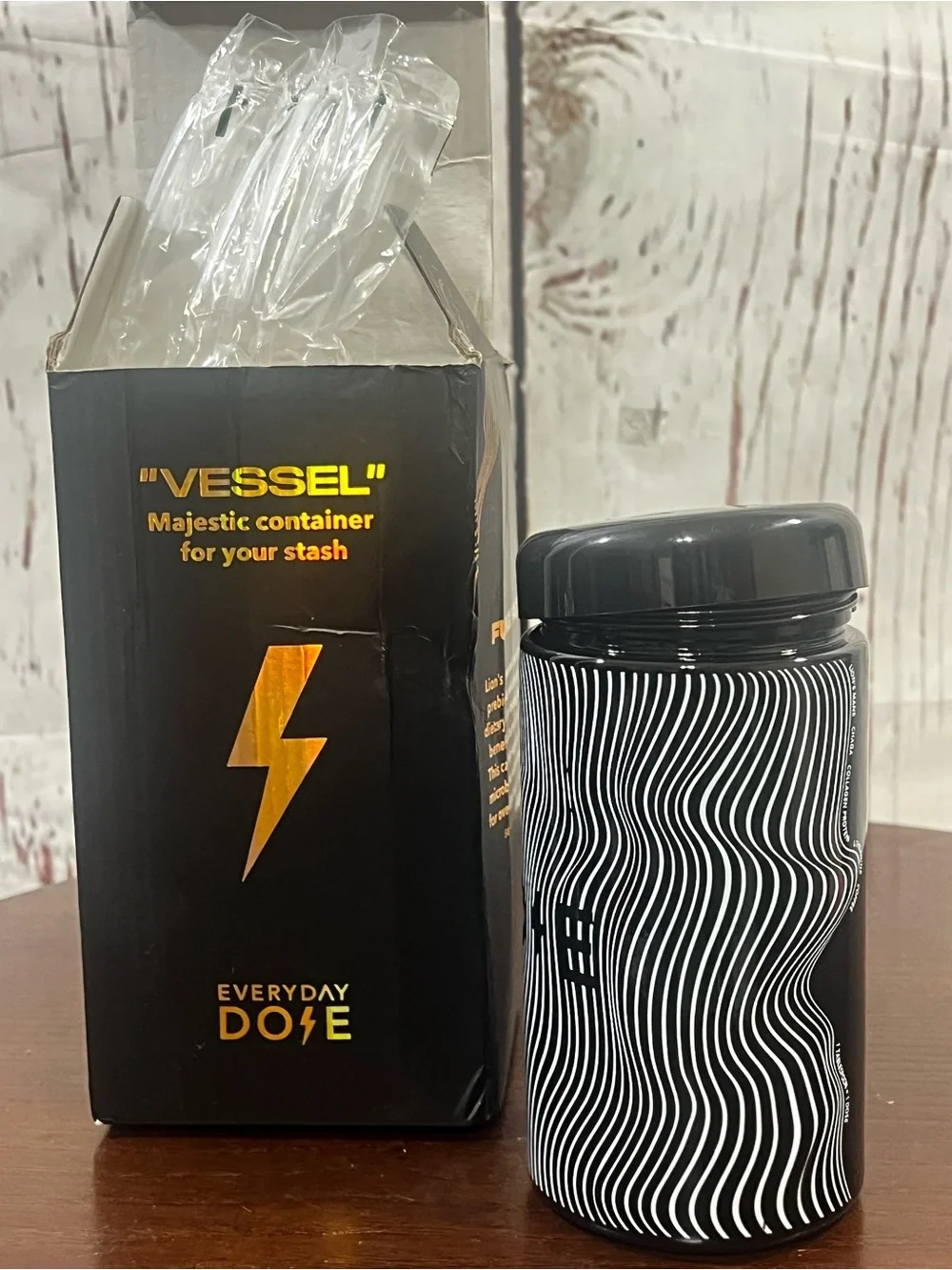 EVERY Day DOSE “Vessel” Black & White Wavy Pattern Canister